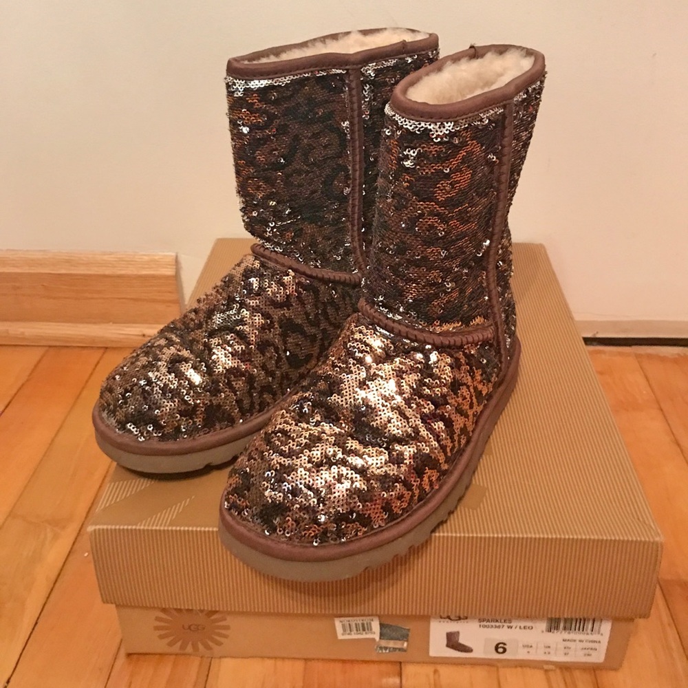 Cheetah Print Reversible Sparkle Ugg Boots